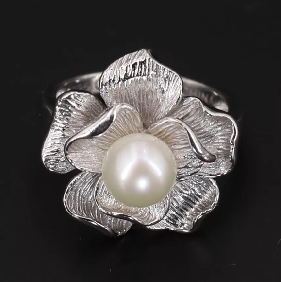 Elegant Genuine Cultured Pearl Sterling Silver Ring Sz 7! - Picture 8 of 14